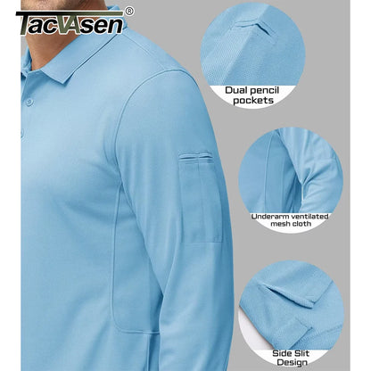 TACVASEN Men Outdoor T-shirts Work Polos Summer Quick Dry T-shirts Long Sleeve Lightweight Golf T-shirts Tee Tops