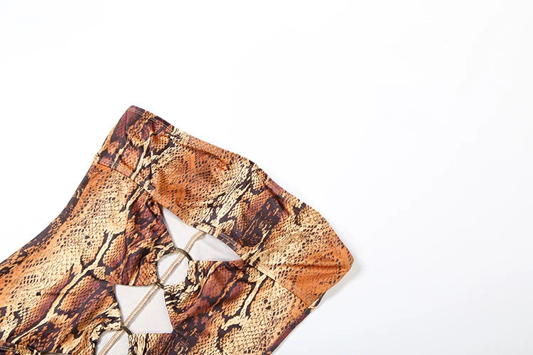 Nibber Hollow Snake Print Jumpsuits Women Y2K Strapless Metal Cirque Midnight Workout Activity Hipster Sexy Stretch Overalls