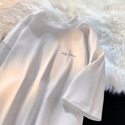 Japanese Minimalist Letter Print M-8XL Large Size Men's Casual Breathable T-shirt Summer Short Sleeved Shirt