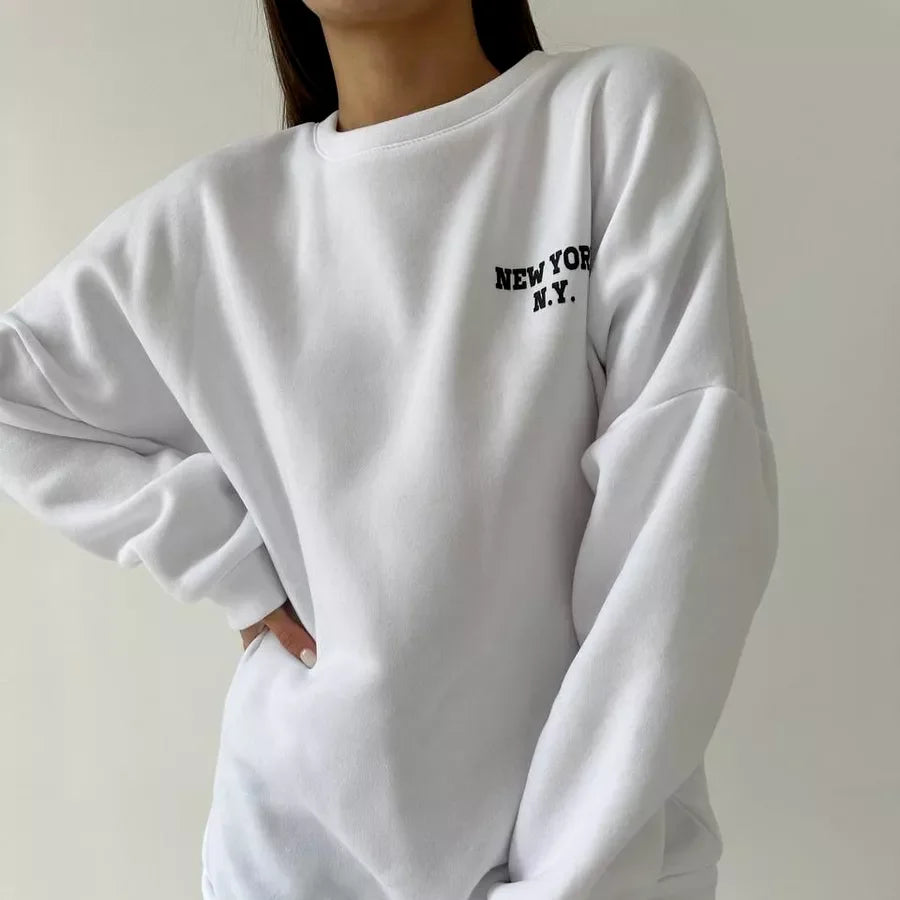 Popular Letter Printing Autumn Winter Loose Versatile Temperament Lazy Style Casual Round Neck Sweatshirt for Women