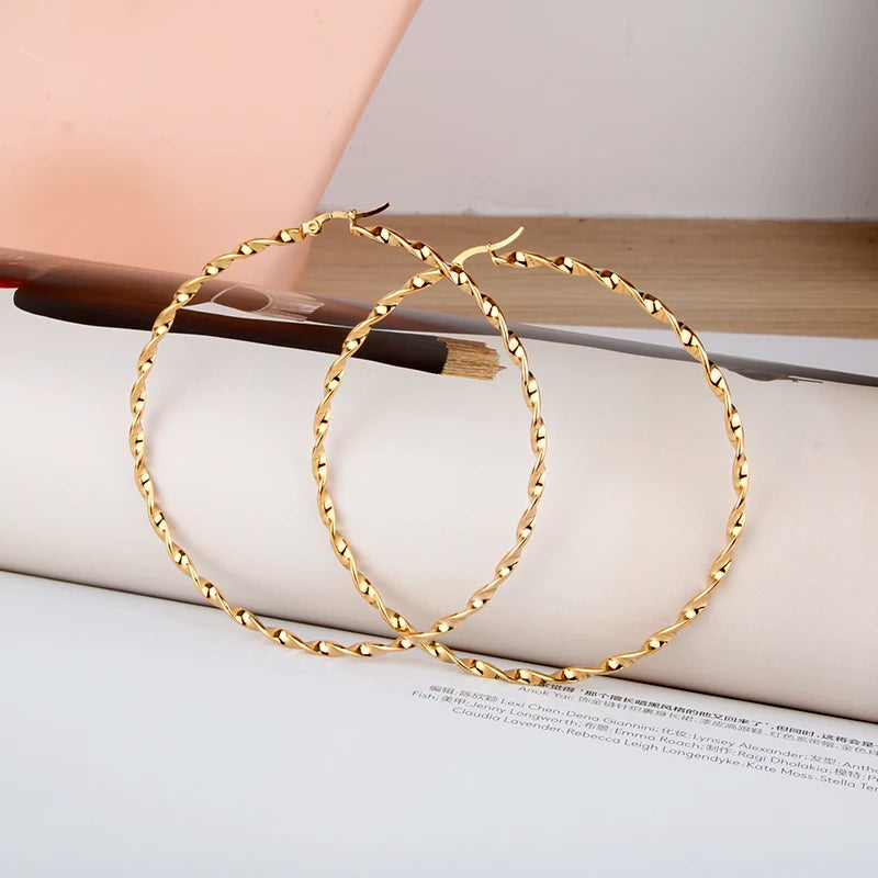 Hgflyxu Stainless steel Gold Hoop Earrings Large size Circle Ear Accessories Fashion Jewelry