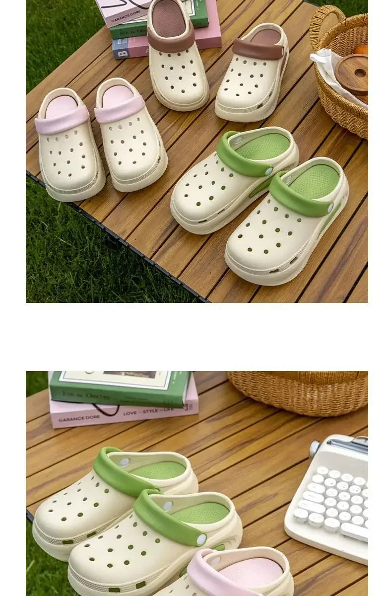 High quality Baotou semi-cool slippers for women, height-increasing, anti-slip, anti-odor, thick-soled beach and seaside crocs