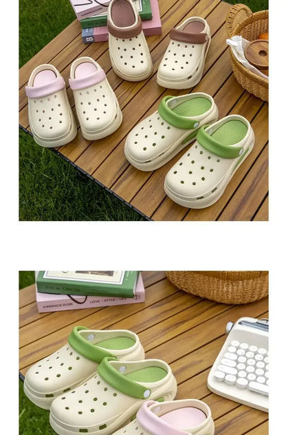 High quality Baotou semi-cool slippers for women, height-increasing, anti-slip, anti-odor, thick-soled beach and seaside crocs