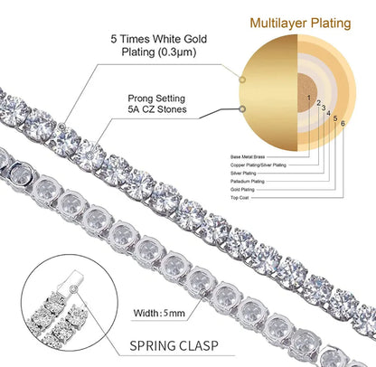 Hip Hop Jewelry Cubic Zirconia Iced Out Tennis Chain Iced Out 18k Gold Plated Bling Necklace For Women Free Custom Laser Logo