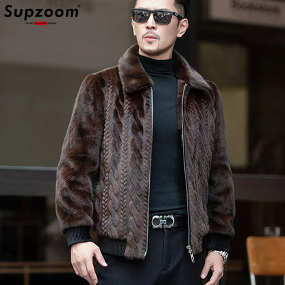 Supzoom New Arrival Top Fashion Ornamentation Winter Warm Flowing Gold Mink Imitation Fur Zipper Men's Stand-Up Collar Jacket
