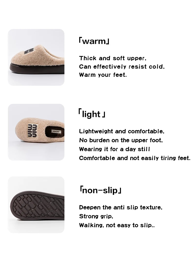 New plush cotton slippers for women, autumn and winter indoor thick sole with plush anti slip slippers, thickened cotton slipper