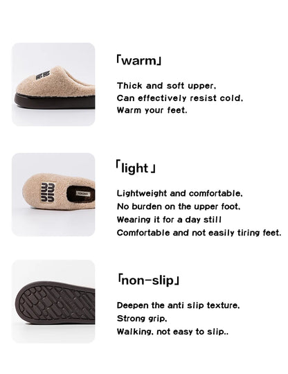 New plush cotton slippers for women, autumn and winter indoor thick sole with plush anti slip slippers, thickened cotton slipper