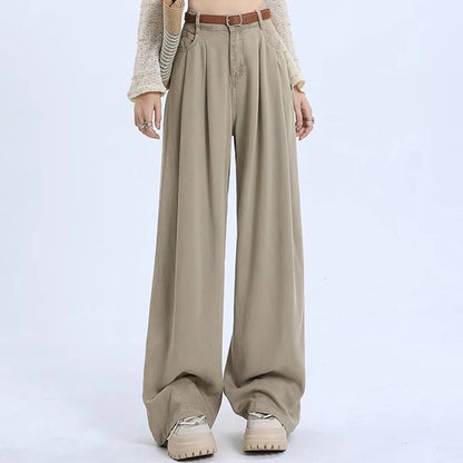 Woman High Waist Straight Leg Jeans Lady Loose Denim Wide Leg Pants Girls Korean Khaki Retro Blue Light Blue Gray White Trousers