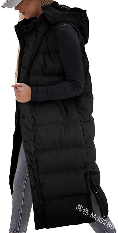 Women Solid Loose Zip Cardigan Parkas 2023 Autumn Winter Parkas Vest Coat Women Sleeveless Hooded Single Breasted Long Vest Coat