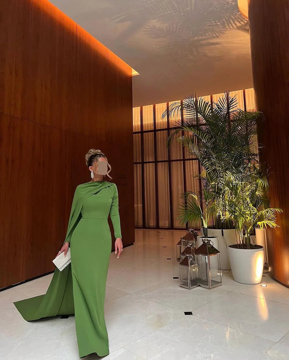 Msikoods Green Mermaid Evening Dress luxurious Customized Long Sleeve Arabic Prom Dress 2025&2026 Women Modest Formal Party Dress