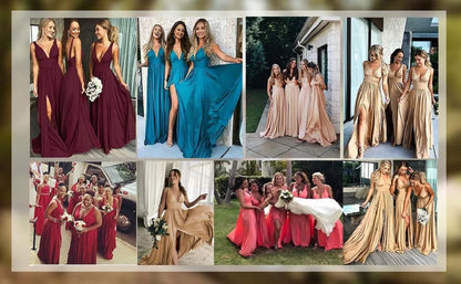 Women Evening Dresses 2025 Sister Group Sexy Split V Neck Backless Sleeveless Formal Wedding Party Prom Gowns Bridesmaid Vestido