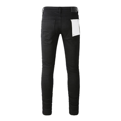 The Best Seller American High Street Men's Distressed Blank Black Stretch Skinny Button Fly Ripped Jeans Pants