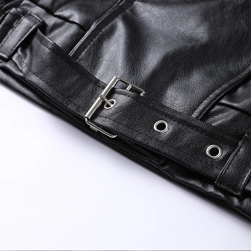 Vintage Zippers Short Leather Jackets Women's Casual Lapel Button Pockets Full Sleeve Coat 2025 Autumn New Lady Chic Streetwear