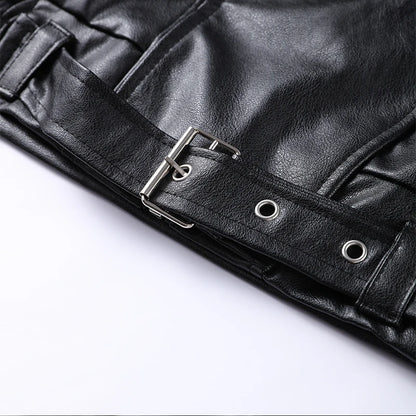 Vintage Zippers Short Leather Jackets Women's Casual Lapel Button Pockets Full Sleeve Coat 2025 Autumn New Lady Chic Streetwear