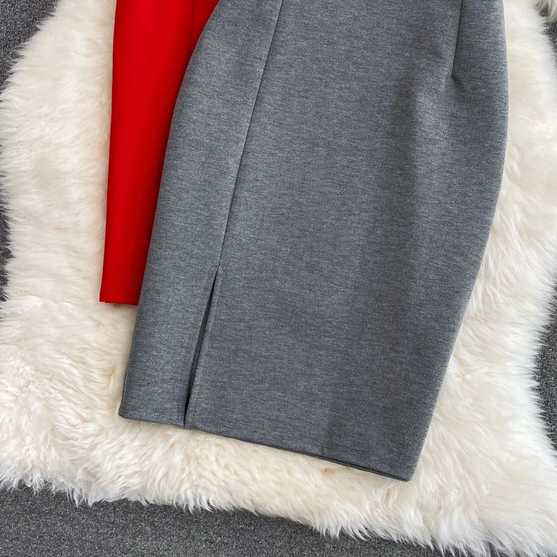 Women's Skirt Solid High Waist Work Pencil Skirt 2026 New Fashion Ladies Slim Fit Split Office OL Skirt Grey Red Black Skirts