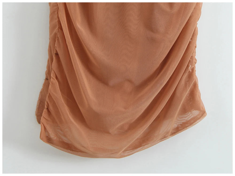 Womens Dress Mesh Ruched Slim Fit Long Spaghetti Strap Elegant Dress Must Have For Elegant Parties And Evening Banquets