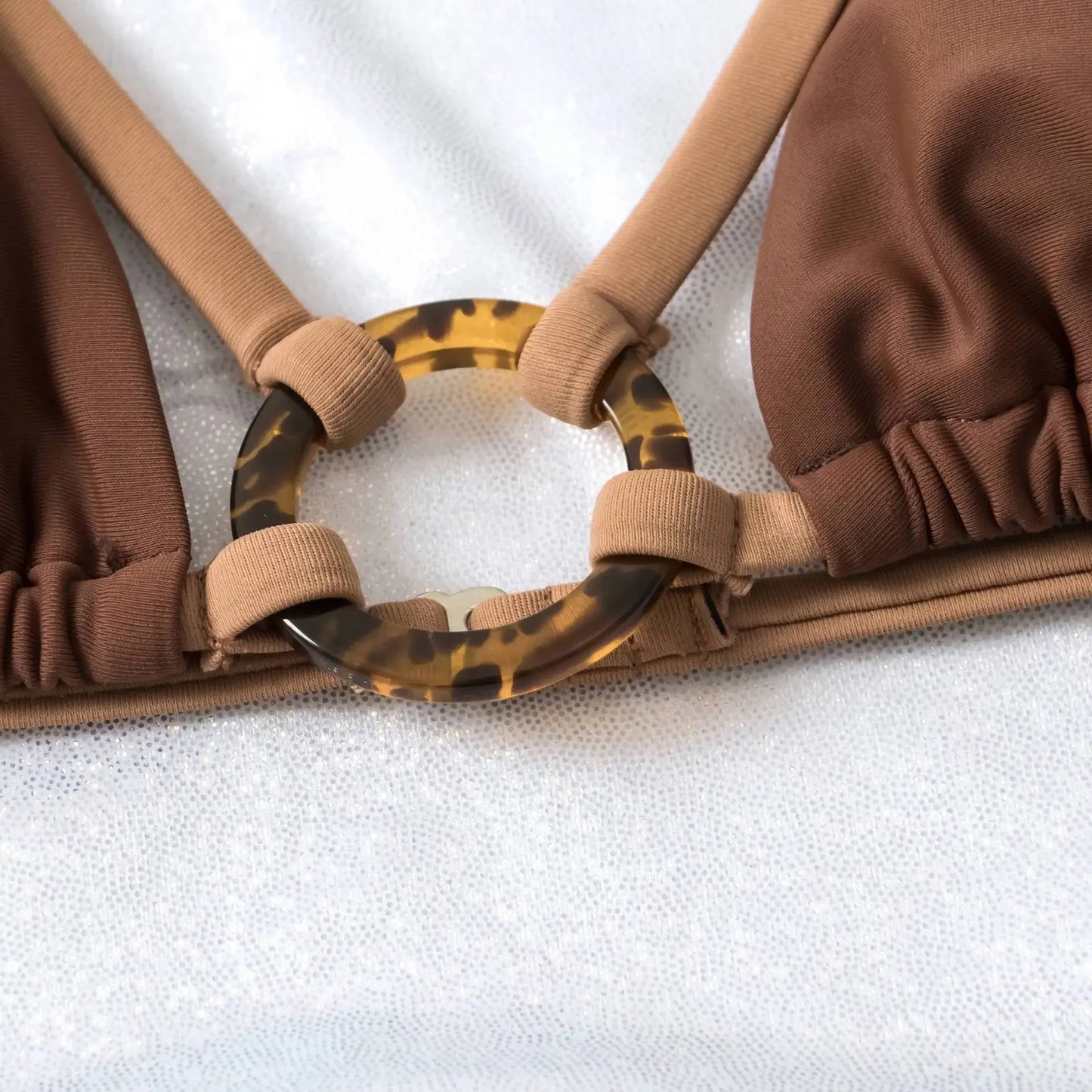 Swimwear Bikini Suit for Lady Sexy Swimsuit Women Summer Holiday Solid Sea Bra and Underwear for Swimming Brown#1#W