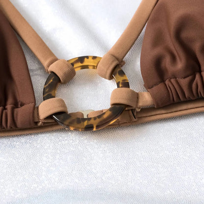 Swimwear Bikini Suit for Lady Sexy Swimsuit Women Summer Holiday Solid Sea Bra and Underwear for Swimming Brown#1#W