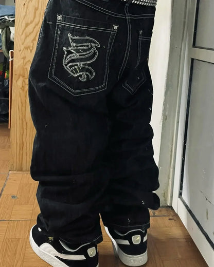 Y2K Best Selling Explosions Men and Women With Retro Embroidery Baggy Jeans Harajuku Rock Hip-Hop Casual Joker Wide Trousers