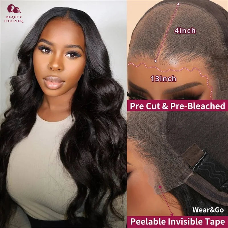 Beautyforever 3D Body Wave Bye Bye Knots Glueless Wig Human Hair Ready to Wear Lace Front Wig 100% Raw Human Hair Wig Drawstring