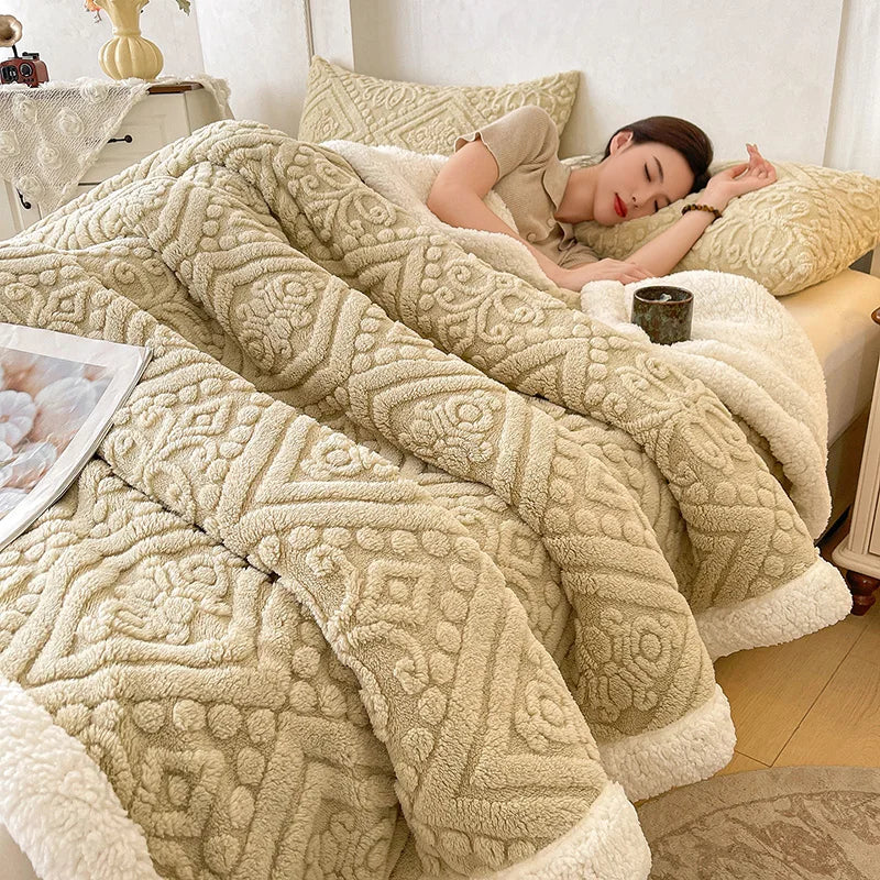 Winter Double Layer Sherpa Blanket Thicken Warmth Blankets for Bed 5D Carved Nap Blanket Quilt Plush Fuzzy Flannel Fleece Quilts