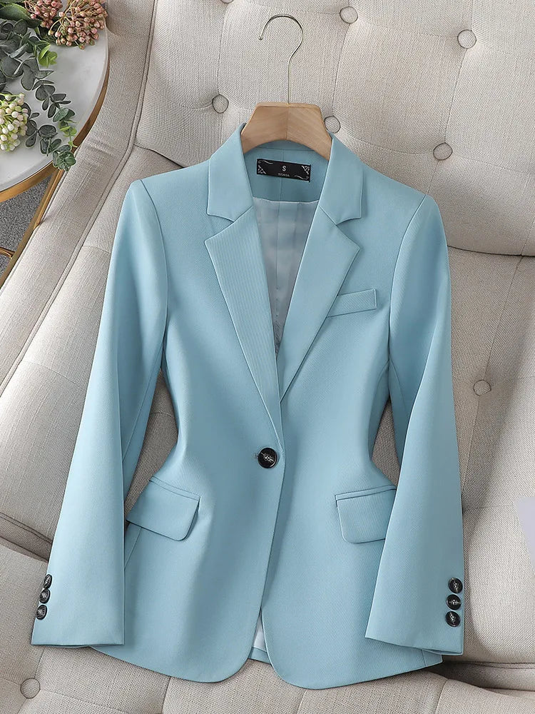Fashion Women Casual Blazer Ladies Pink Black Blue Coffee Long Sleeve Single Button Female Jacket For Autumn Winter