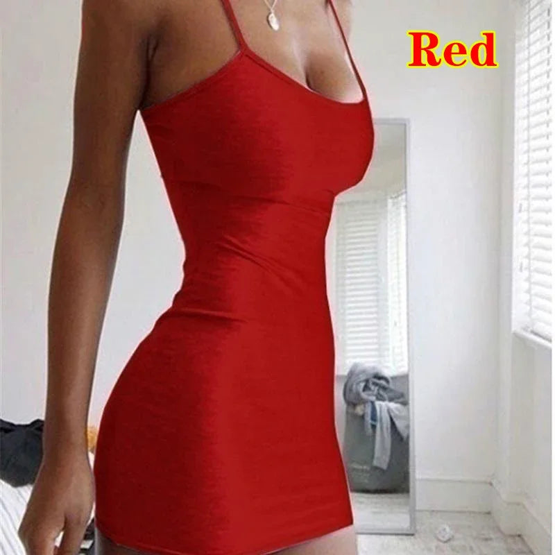 Summer Sexy Spaghetti Strap Camisole Backless Skirts Club Party Mini Dress Women Sleeveless Bodycon Sling Slim Wrap Hip Sundress