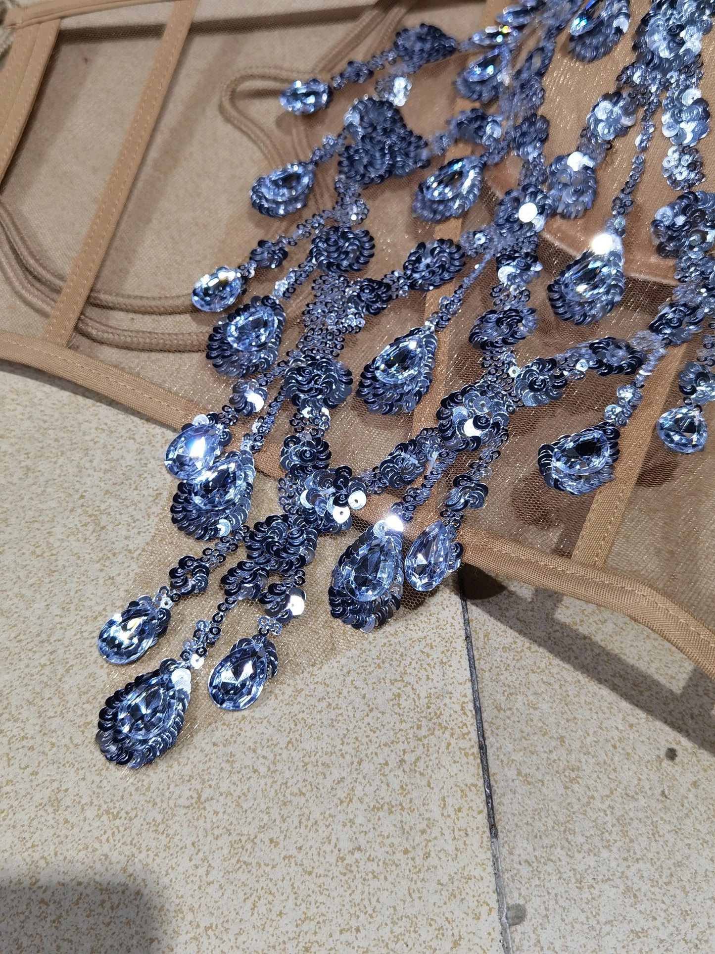 Luxurious Blue Diamond Sparkling Tassel Jazz Dance Performance Clothing Basketball Baby Performance Clothing Cheerleading Short