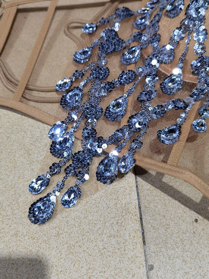 Luxurious Blue Diamond Sparkling Tassel Jazz Dance Performance Clothing Basketball Baby Performance Clothing Cheerleading Short