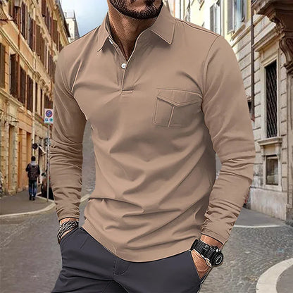 Spring and Autumn Men's Polo Shirt Lapel Pocket T-shirt Men's Business Casual Long sleeved European and American Plus Size
