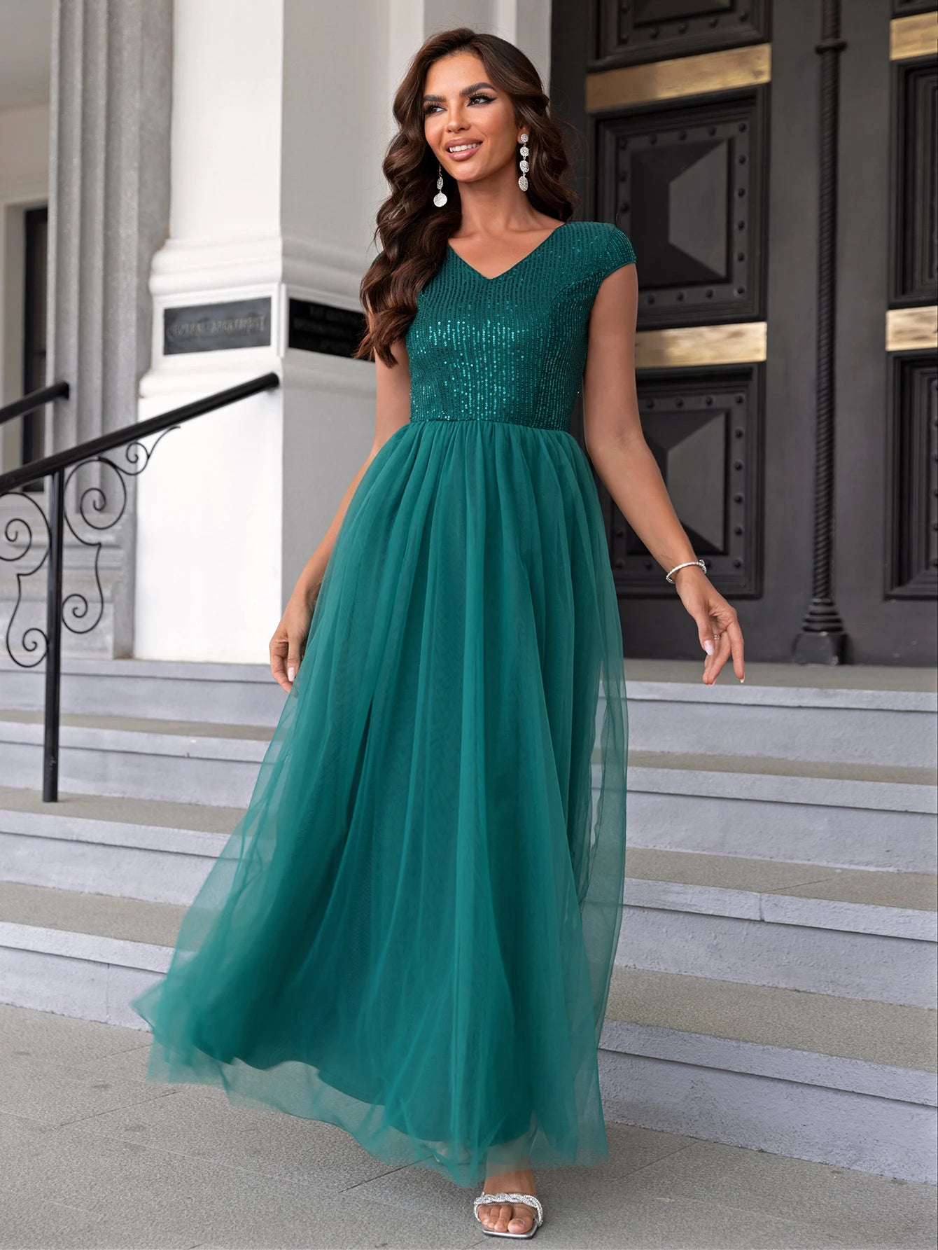 Sexy Prom Sequin Mesh Evening Party Dress Backless Bodycon Elegant Long Dress A-Line Wedding maxi Dress Gown