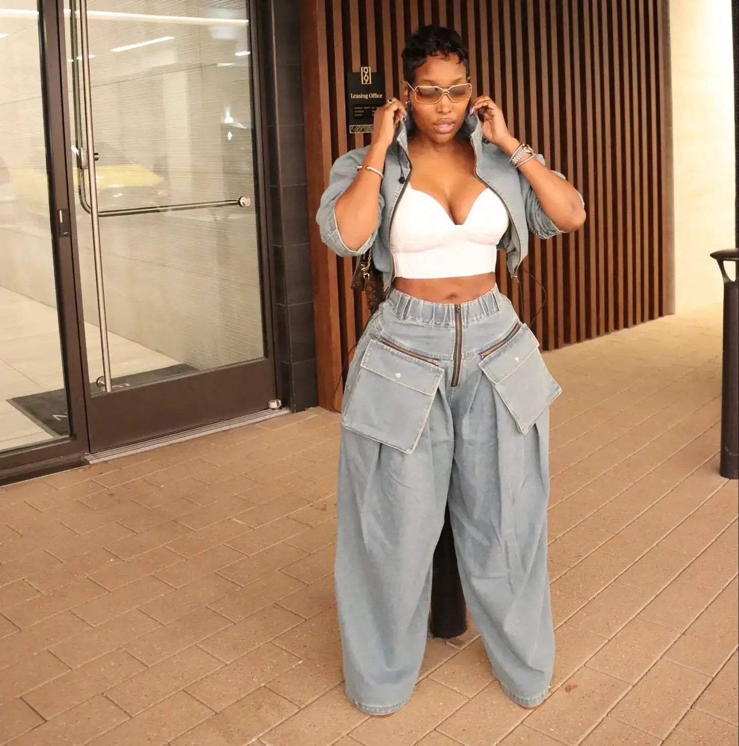 Denim Two Piece Sets Women Coat Jacket Wide Leg Pants Jeans Suits Matching Sets Trousers Outfits 2025/2026 Y2k Streetwear Party