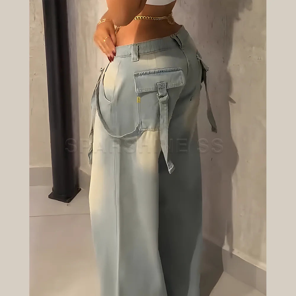 Jeans for Women Straight Pants Vintage Denims Washed Mid Waist Loose Fit Wide Leg Denim Long Pants 2025/2026 Streetwear