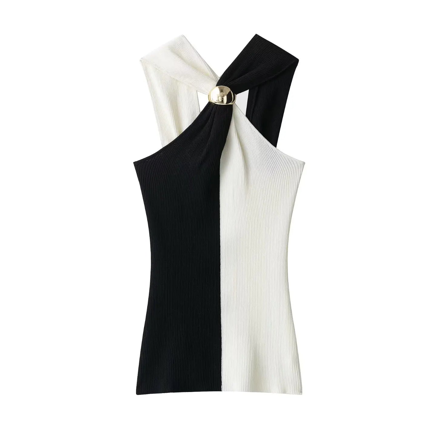 HH 2026 Women's Summer New Fashion Chic Knitted Tops Hang-Neck Collar Sleeveless Backless Female Sexy Short Tops 2 Color