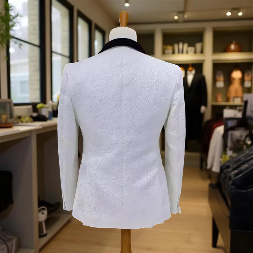 3 Pcs Floral Wedding Suits for Men Slim Fit Shawl Lapel Groom Tuxedo Groomsmen Formal Prom Suit Jacket with Pants Vest 2025