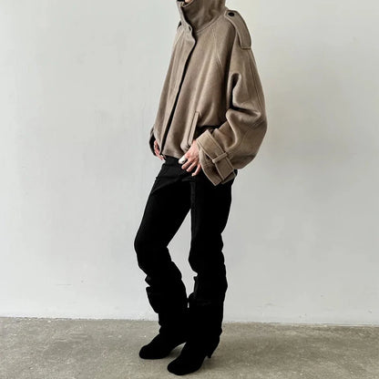 Casual Solid Loose Jackets Women Fashion Full Sleeve Single Breasted Stand Collar Short Coats Female 2025 Autumn Lady Outwears
