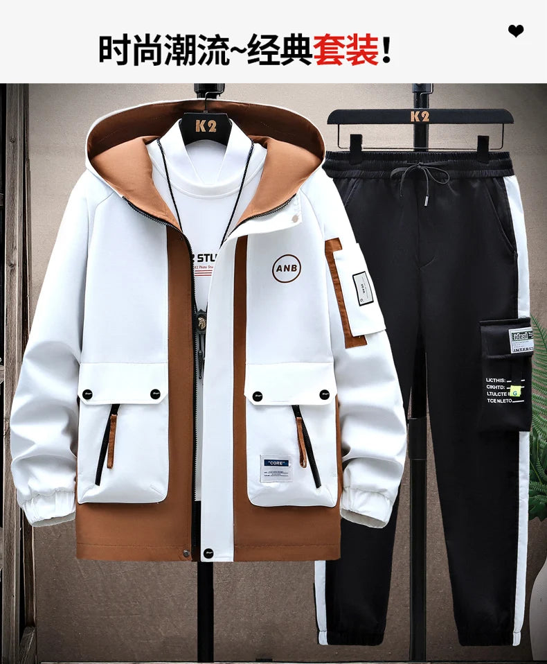 Autumn Casual Men Sets Two Pieces Fashion Korean Trend Hooded Jacket + Pants Spring Sweatshirt Sportswear Man Suit
