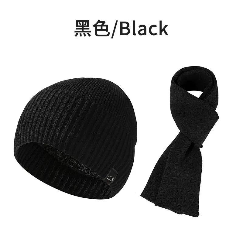 Winter Men's  Women's Warm Set Outdoor Plush Thick Windproof Ear Protection Knit Hat Scarf Two Piece Set Mens Hats 4m839