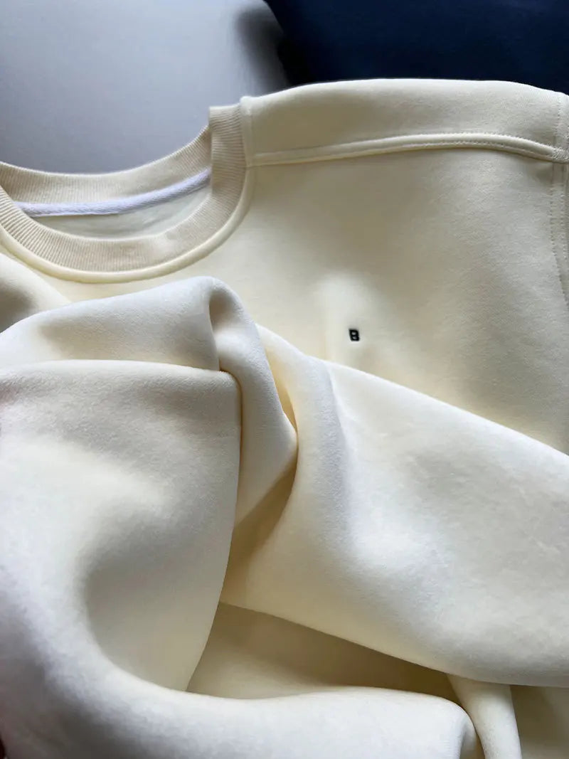 NS Pure Color Lazy Loose BF Hoodie Women's Simple Shape Sweatshirt Long Sleeve Letter Embroidery Top Casual Style Cotton Blend