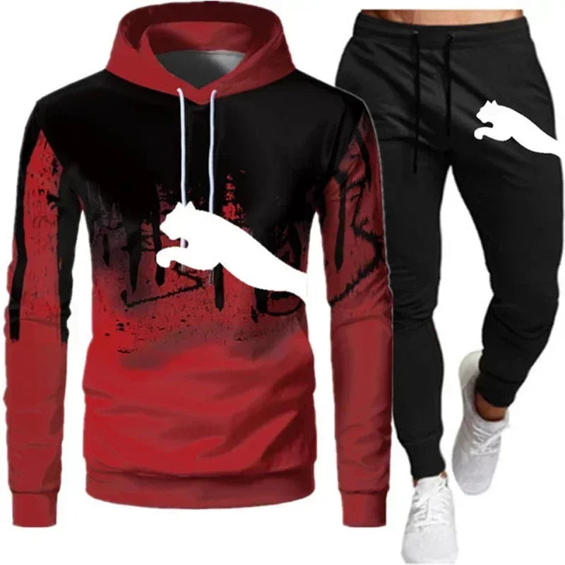 Spring and Autumn 2025 New Men's pullovers + jogging Pants two-piece set fashionable outdoor casual men's hooded sportswear set
