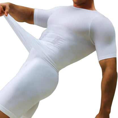 Mens Slimming Body Shaper Short Sleeves Shirts Abs Abdomen Slim Gym Workout Tummy Control Compression Tops Fitness Shapewear
