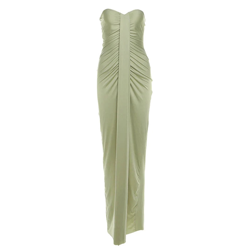 Nibber Elegant Strapless Dress Women Classic Patchwork Ribbon Ruched Sexy Birthday Party Skinny Stretch Chic Clubwear Vestidos