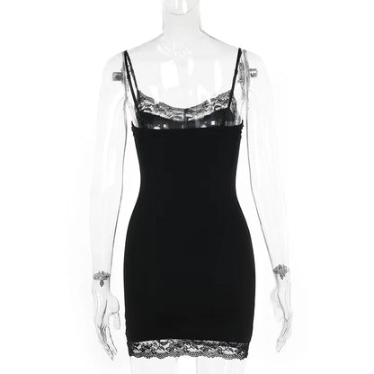 Goth Dark Streetwear Anime Skull Print Straps Mini Dress Fairy Lace Stitch Club Outfits Slim Sexy Bodycon Dresses Mall Gothic