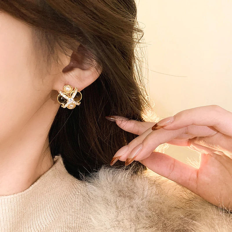 2025 New Design Natural Tiger Eye Stone Micro inlaid Zircon Geometric Earrings for Women's Trendy Jewelry Luxury Accessories