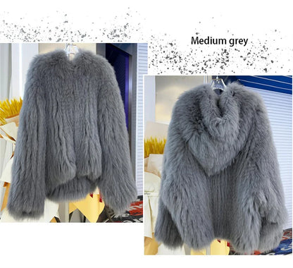 Fox Fur Coat Women's Winter Fashion Warm 100% Fox Fur Coat Hooded Long Sleeved Sweet Women's Luxury Designer Coat