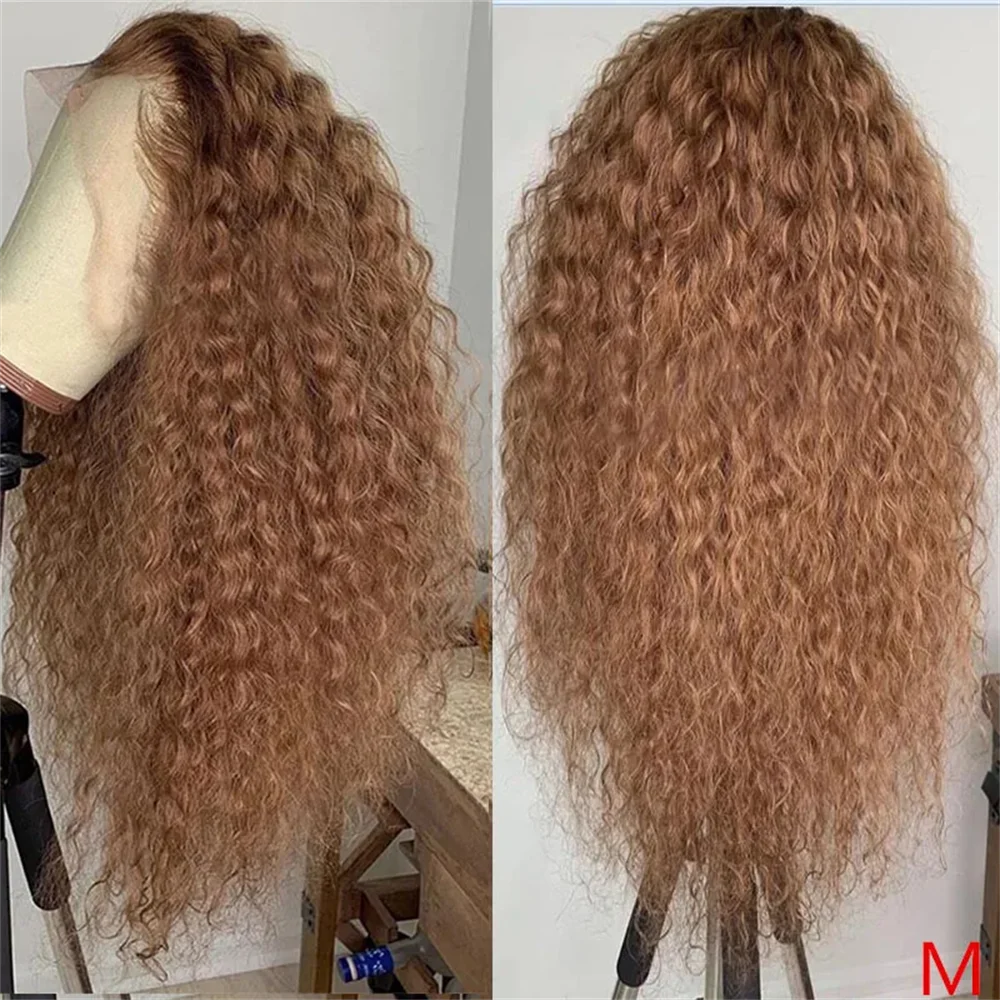 Soft Brown Color 26“Long Kinky Curly 180Density Lace Front Wig For Black Women Babyhair Synthetic Heat Resistant Glueless Daily