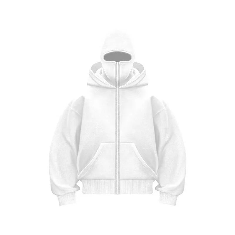 Men's and women's Balaclava Y2K Gothic Harajuku winter new item double hooded sweatshirt Unisex hooded mask zipper sportswear