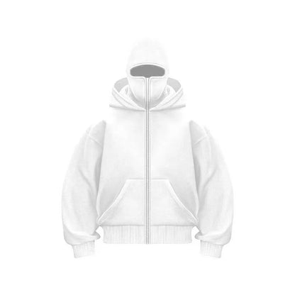 Men's and women's Balaclava Y2K Gothic Harajuku winter new item double hooded sweatshirt Unisex hooded mask zipper sportswear