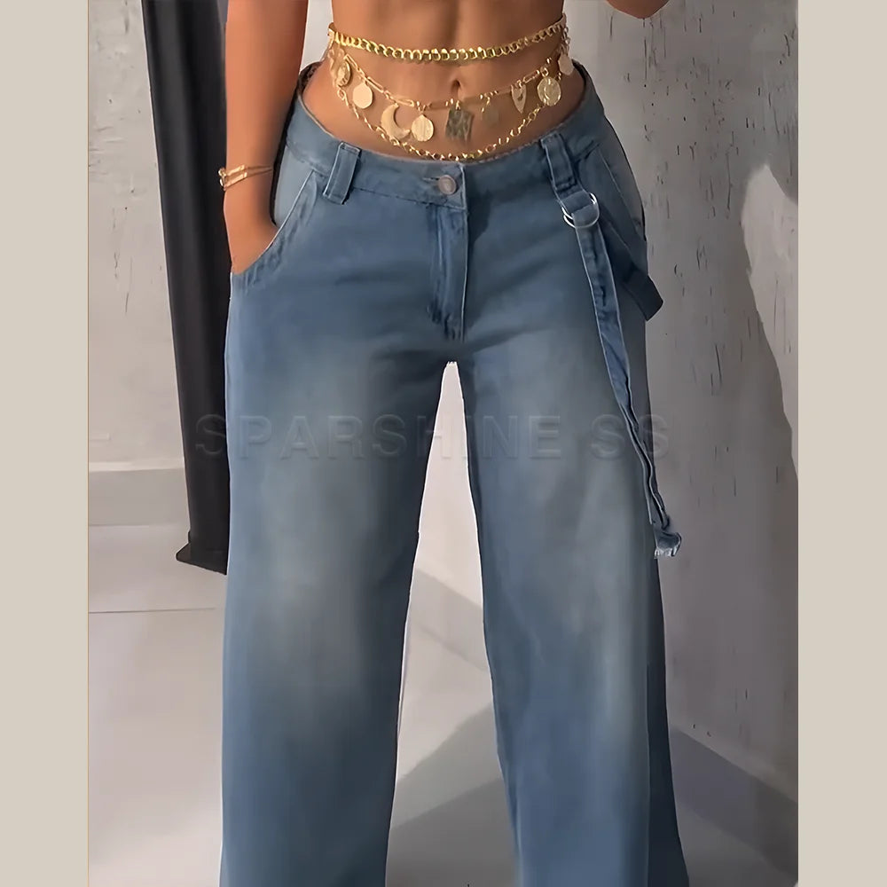 Jeans for Women Straight Pants Vintage Denims Washed Mid Waist Loose Fit Wide Leg Denim Long Pants 2025/2026 Streetwear