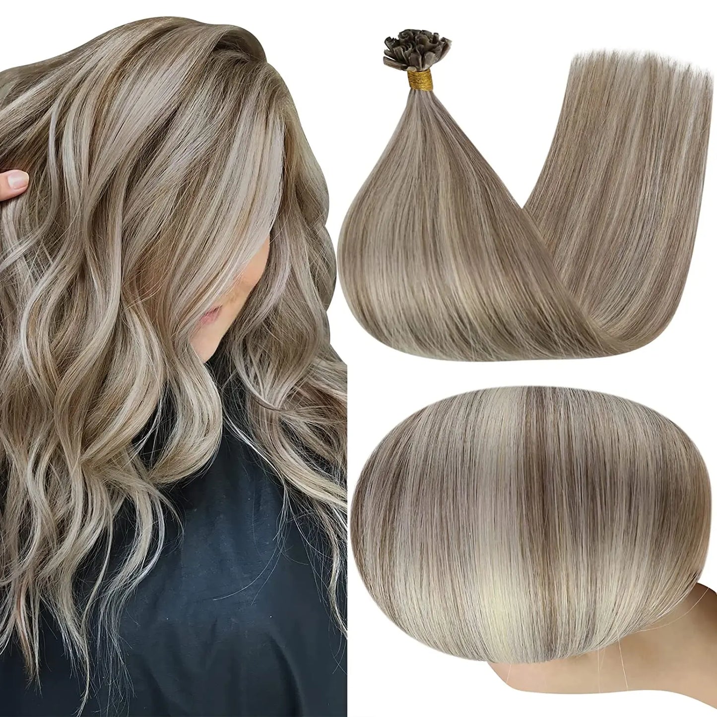 Full Shine U Tip Hair Extensions Fusion Hair Balayage Color 40-50g Keratin Glue Beads Prebonded Human Hair Extensiones